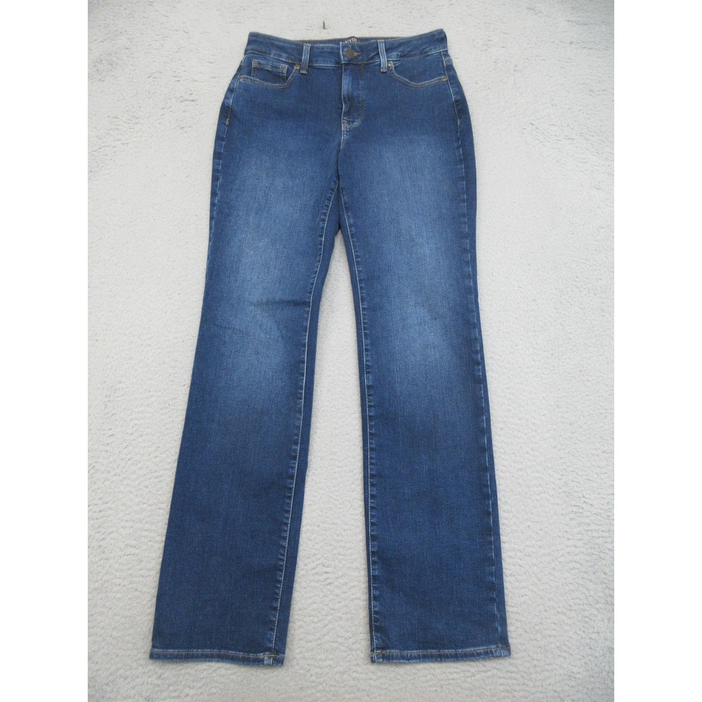 NYDJ Marilyn Straight Jeans Women 8 Cooper Blue Mid Rise Lift Tuck Stretch Denim